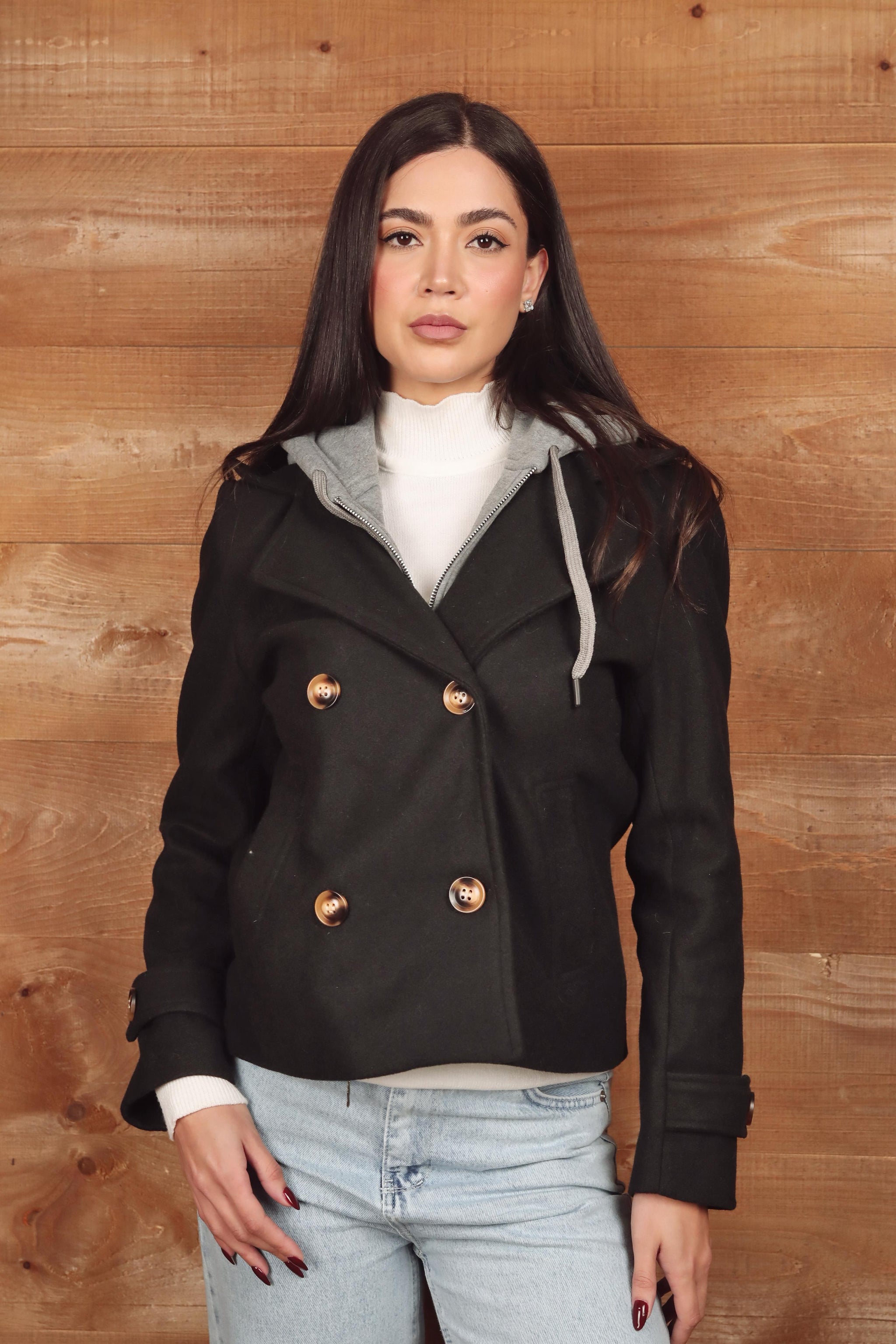 Double-Breasted Hooded Jacket