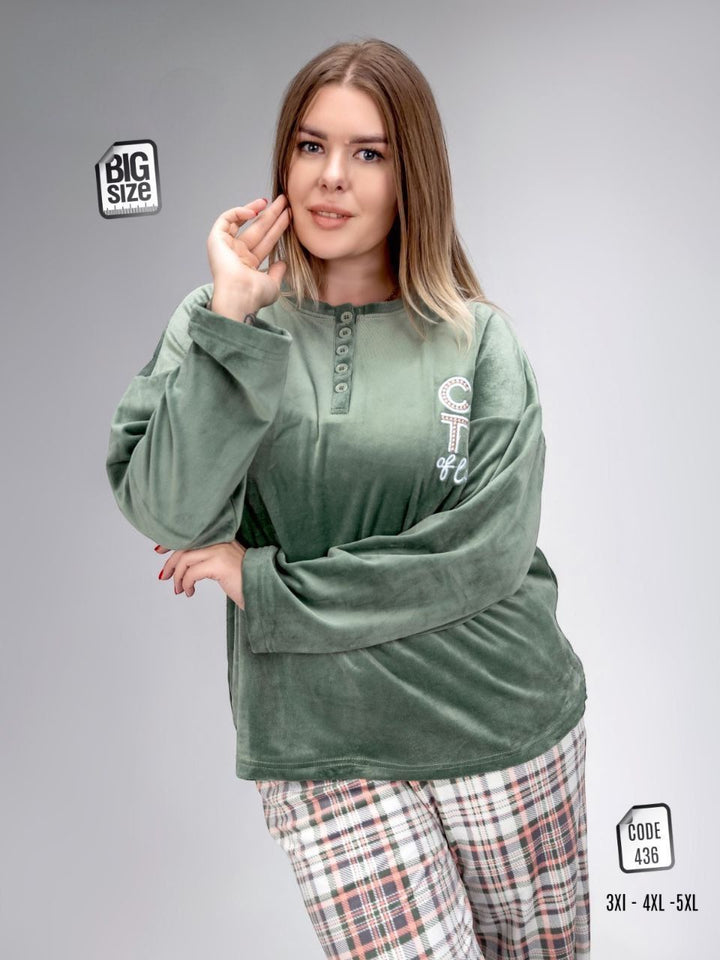 Green Plaid Plus Size Pajama Set