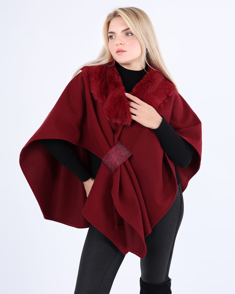 Elegant Faux Fur Collar Cape