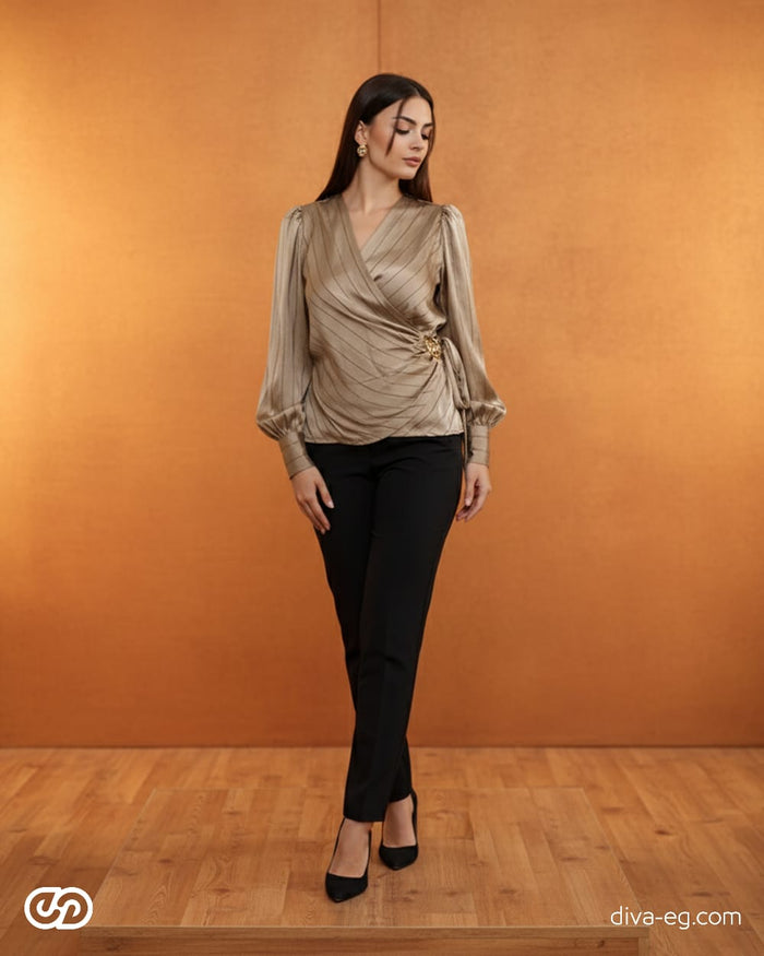 A striped satin blouse that adds effortless elegance