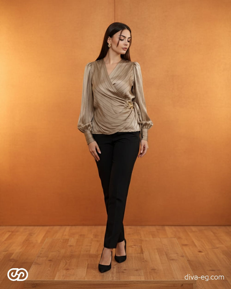 A striped satin blouse that adds effortless elegance