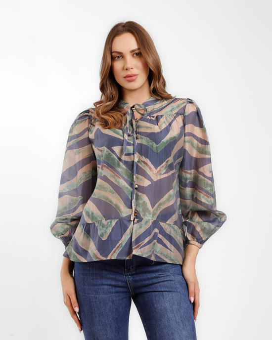 Printed Tie Neck Blouse
