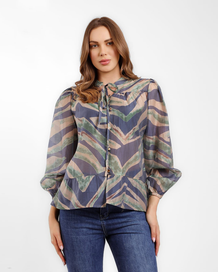 Printed Tie Neck Blouse