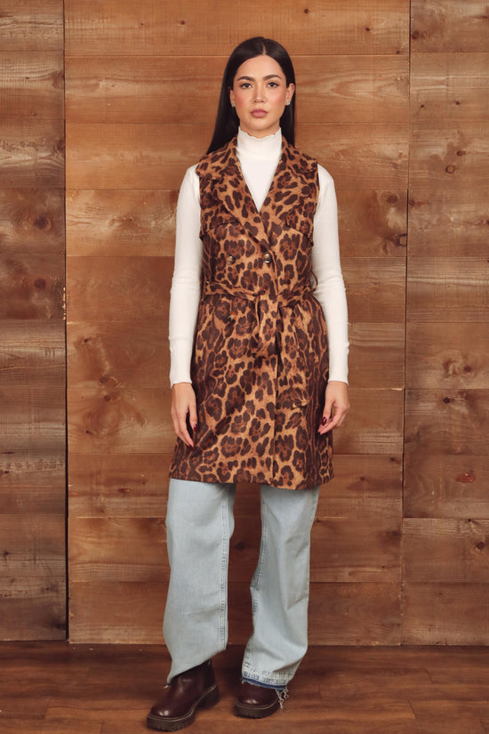 Leopard Print Sleeveless Long Vest
