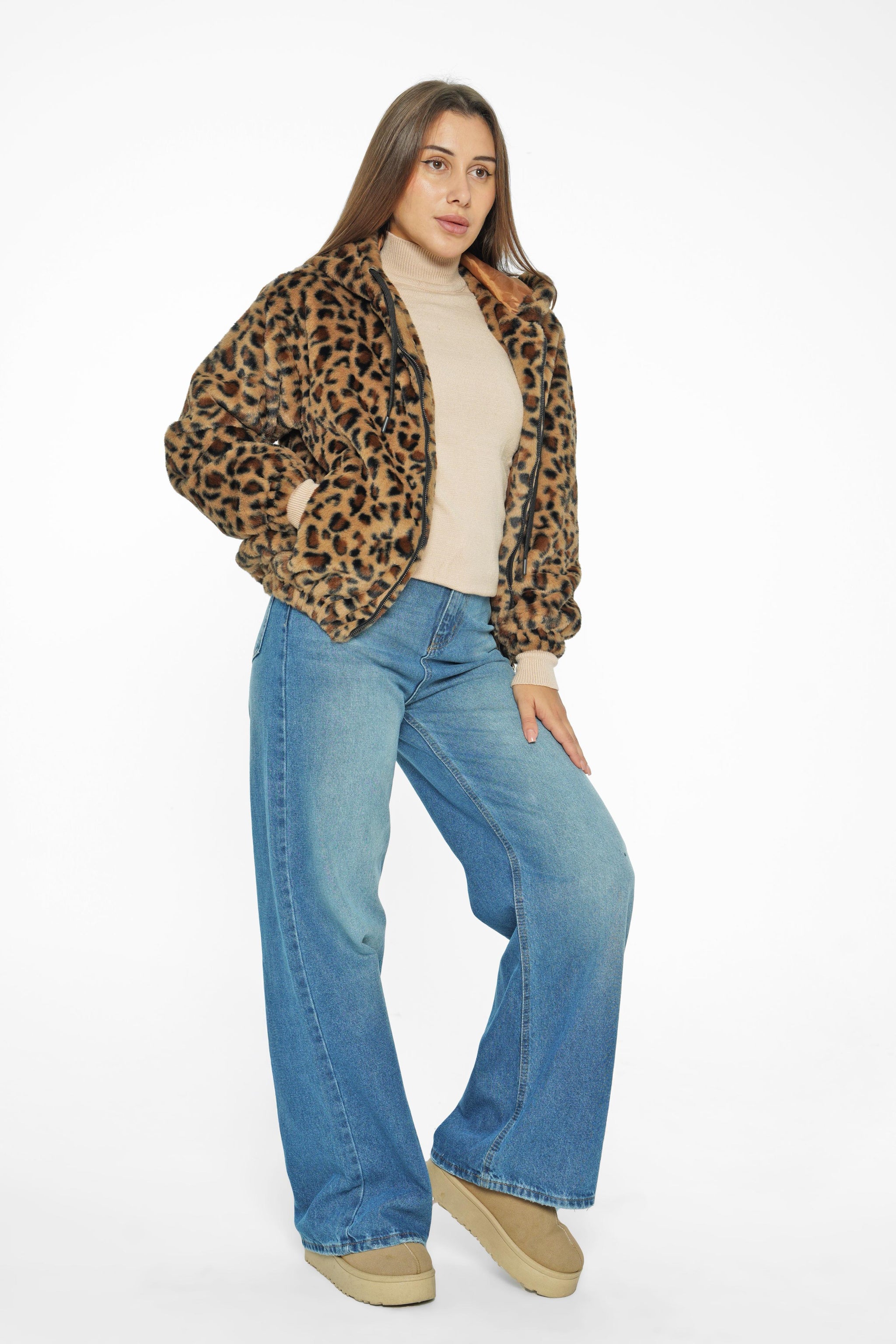 Leopard Print Faux Fur Jacket