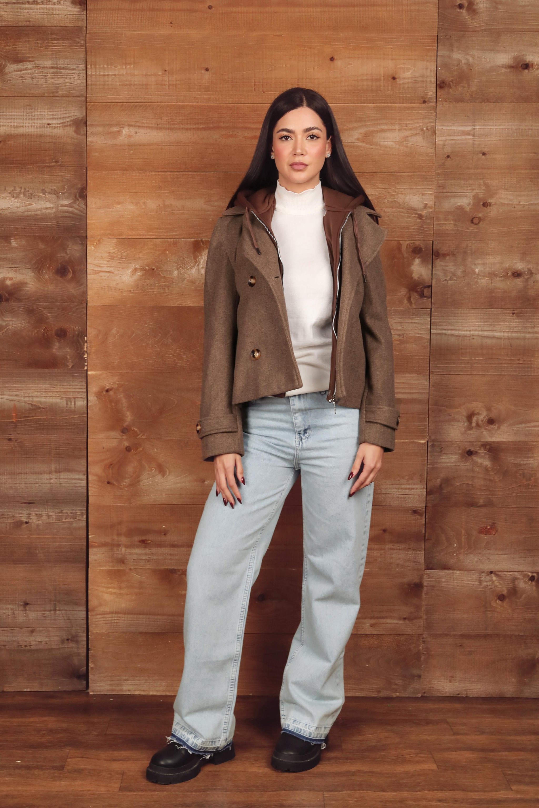 Double-Breasted Hooded Jacket