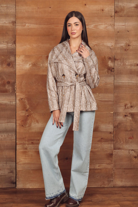 Elegant Snake-Print Belted Jacket