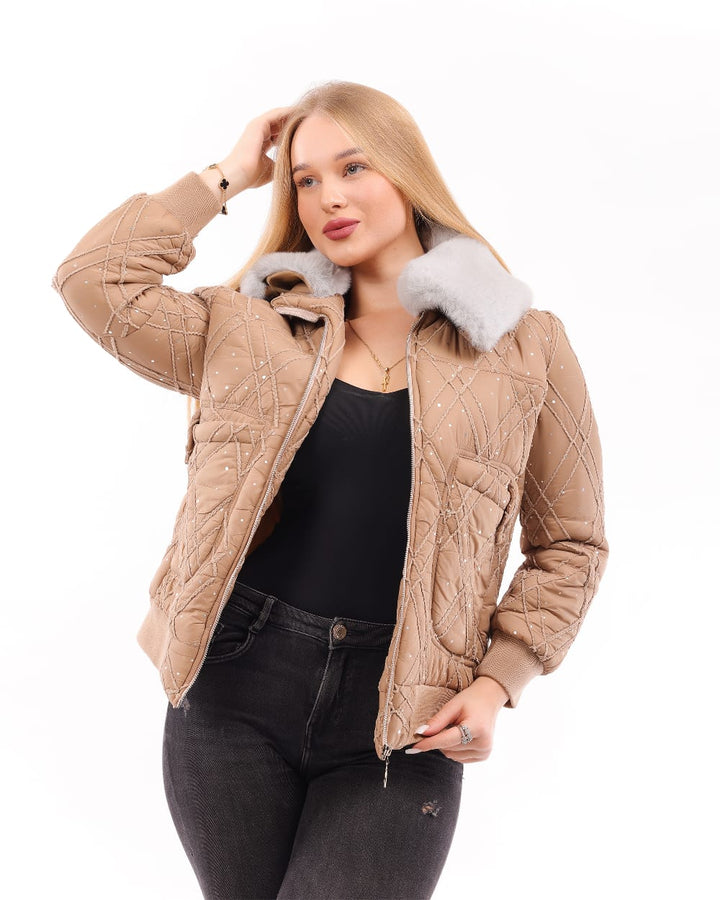 Quilted Bomber Jacket with Faux Fur Collar