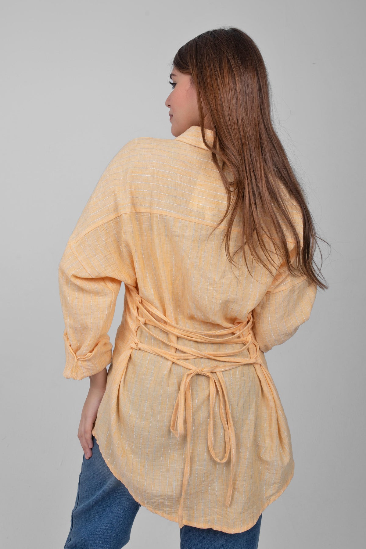 Shiny stripe details for a standout linen shirt