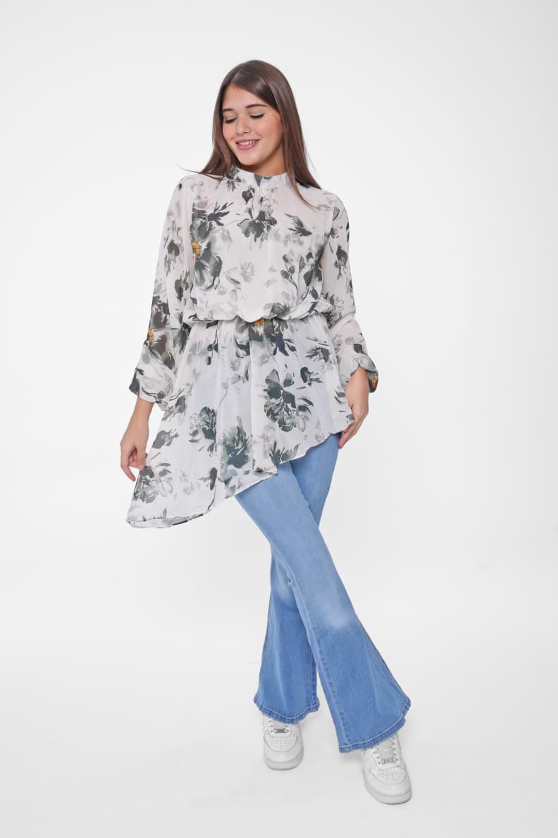 Add a feminine touch with a printed chiffon blouse