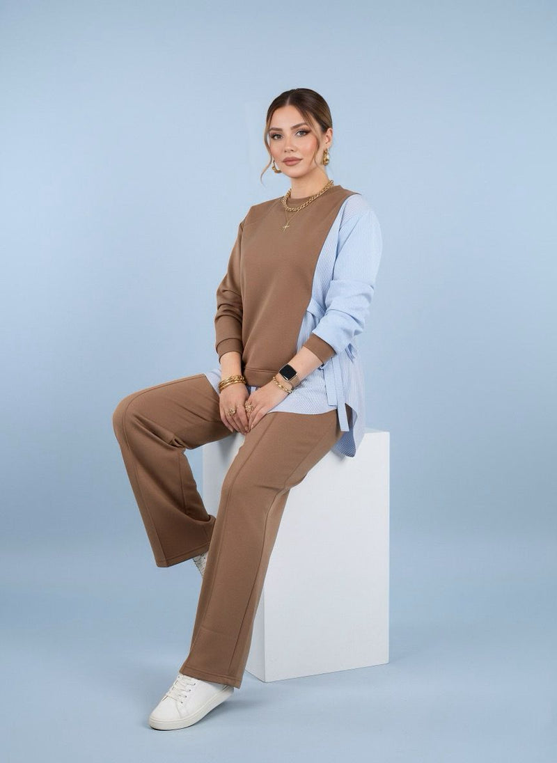 Elevate your style with our striped suit featuring chic plain details