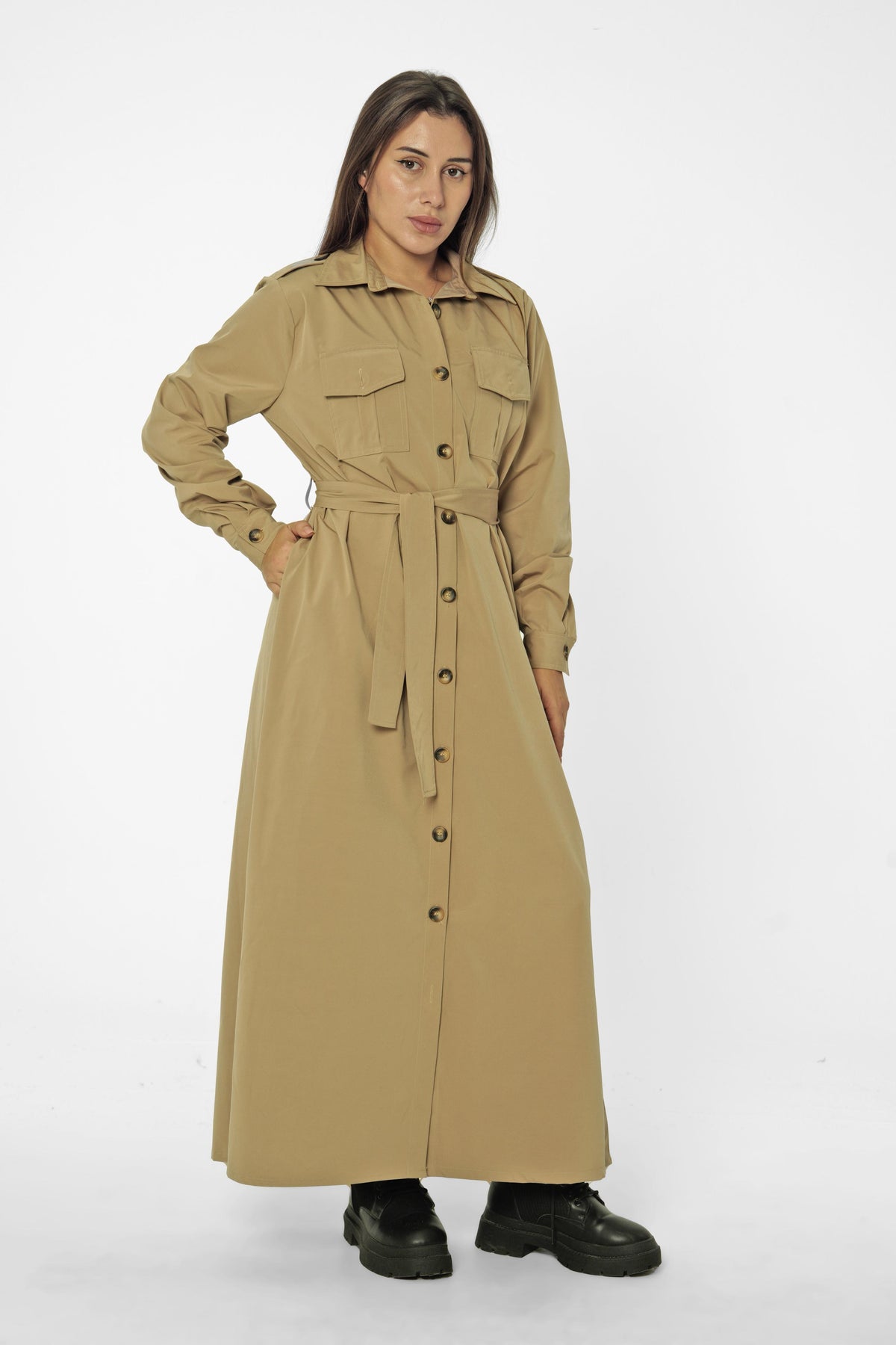 Belted Long Shirt Dress