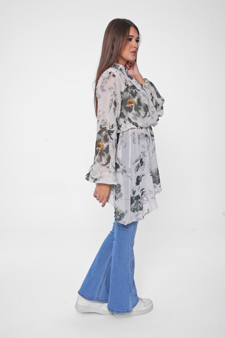 Add a feminine touch with a printed chiffon blouse