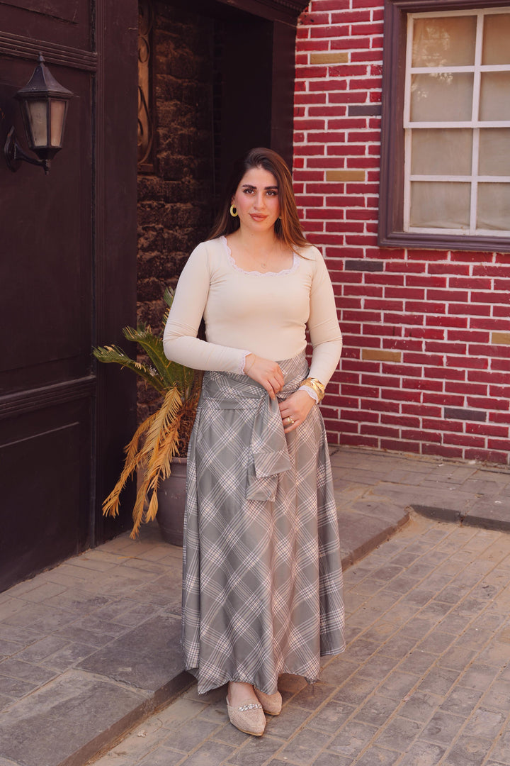 Elegant Plaid Maxi Skirt Set