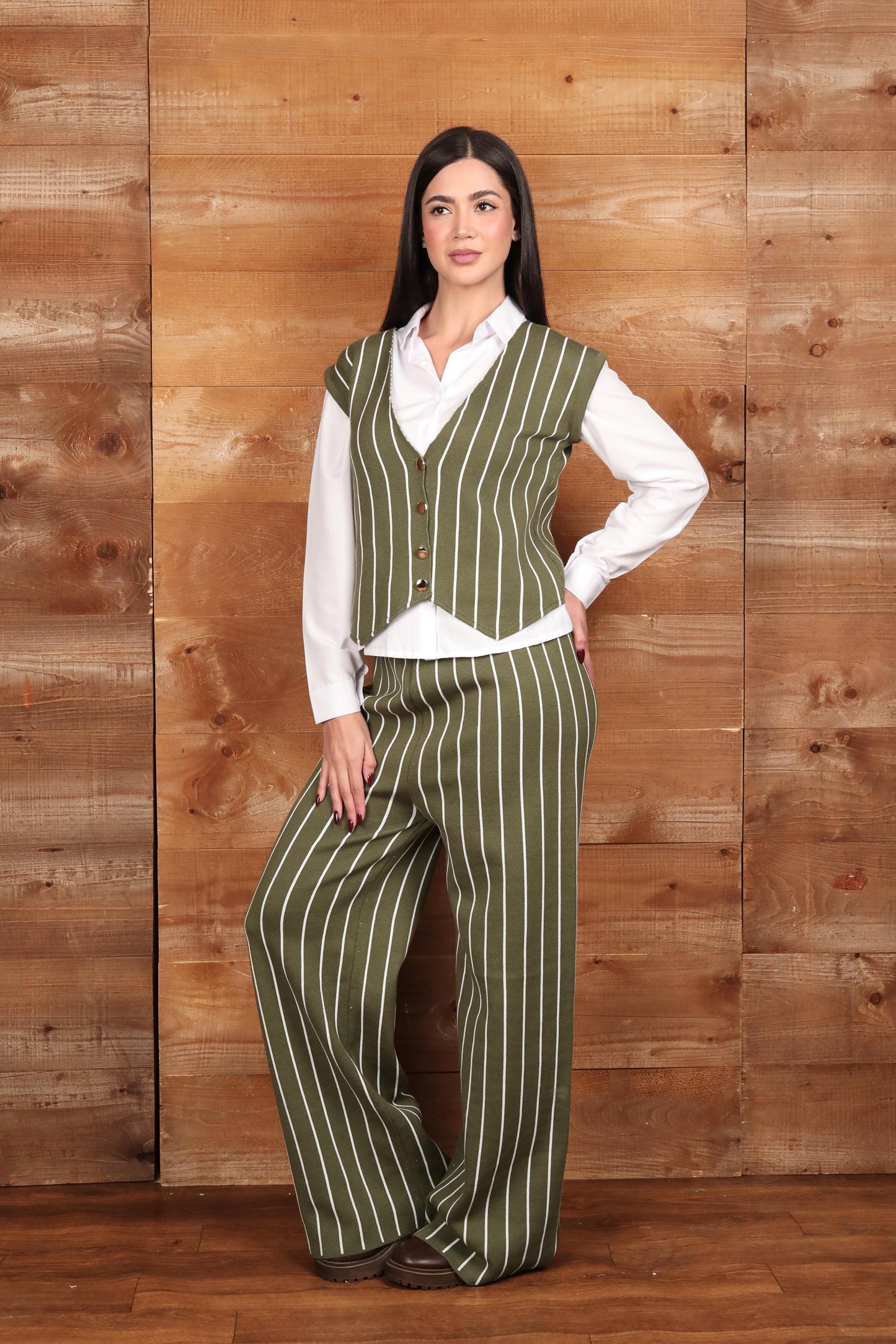 Pinstripe Vest & Wide-Leg Pants Set