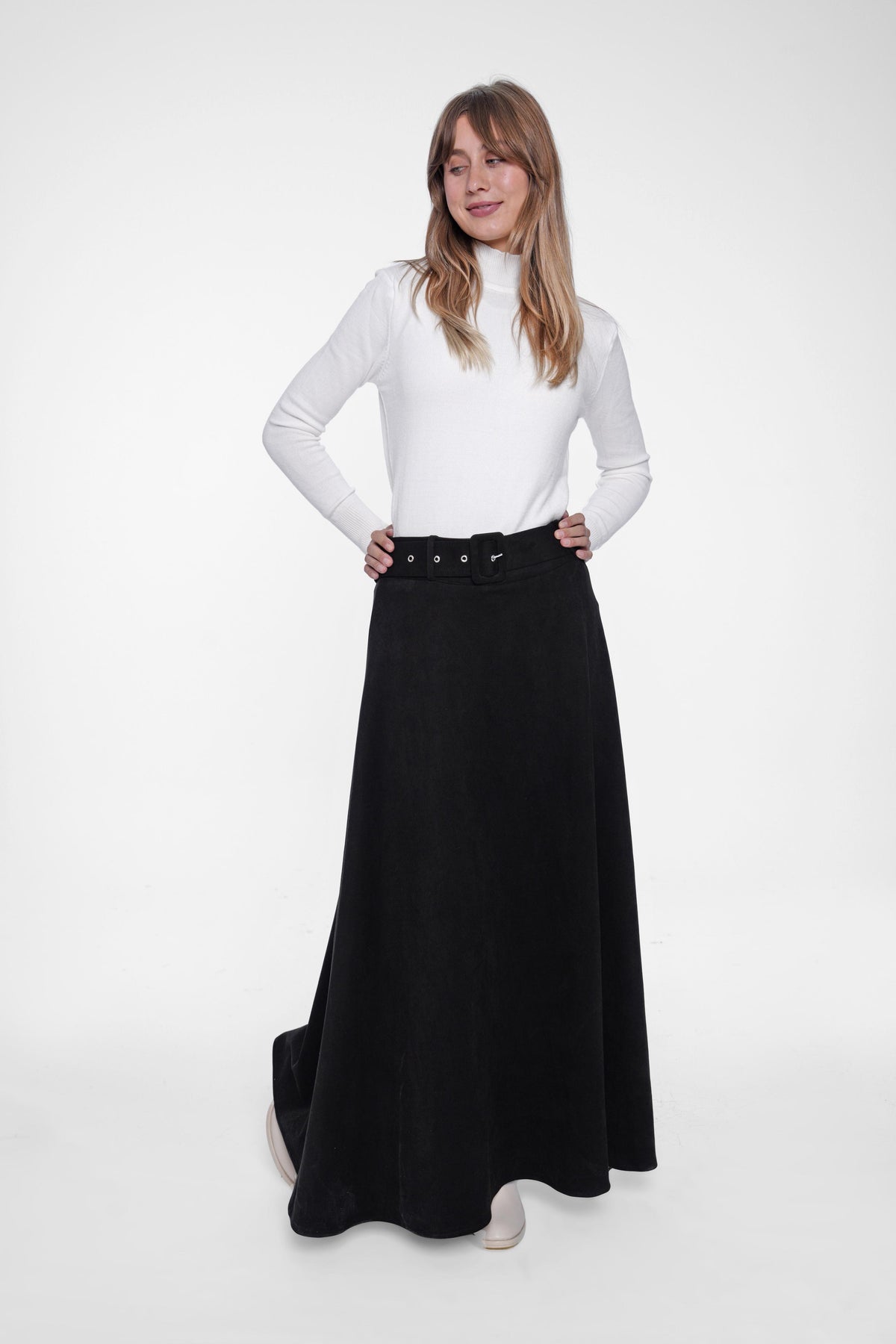 Suede Maxi Skirt with Belt
