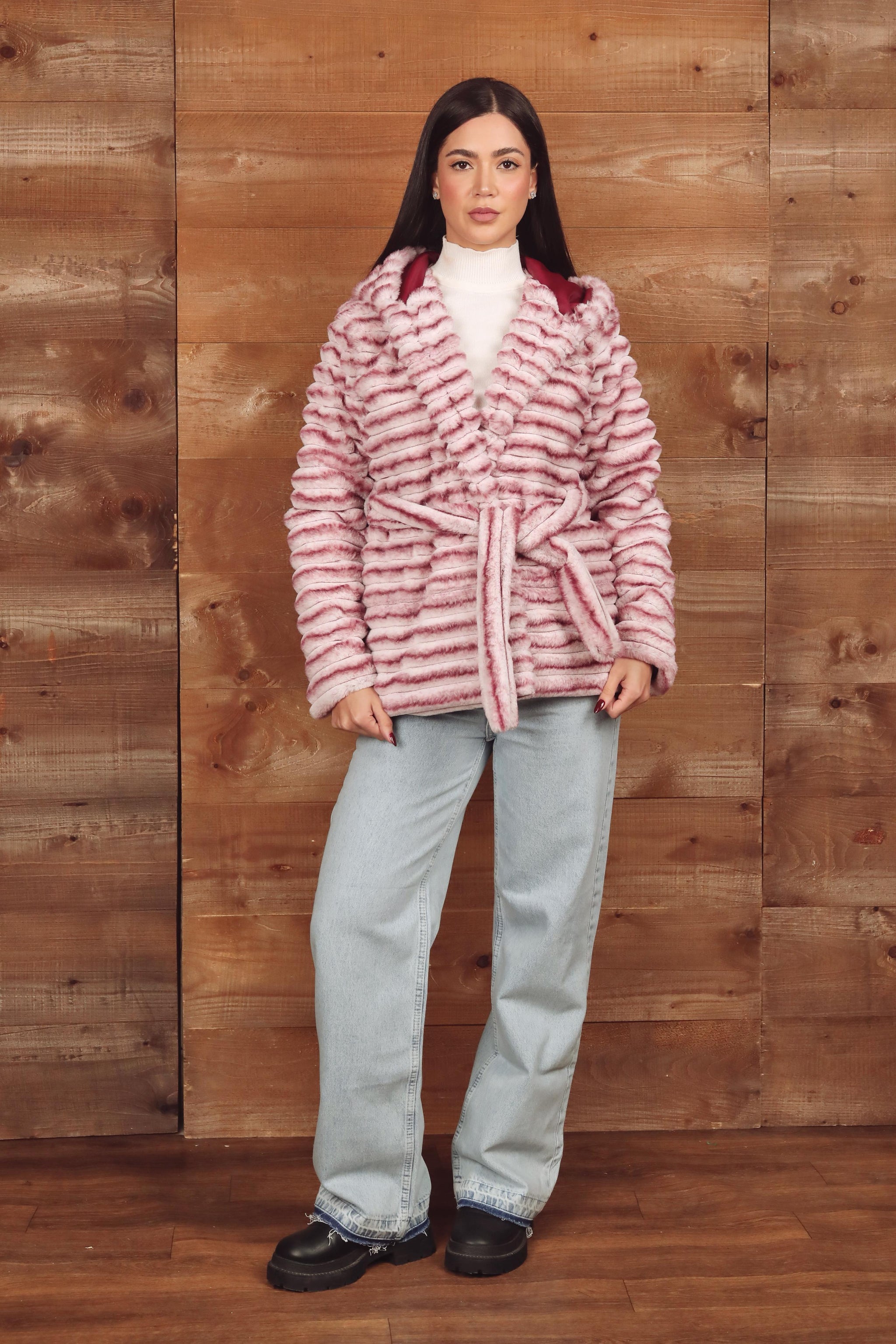 Faux Fur Winter Jacket with Belt