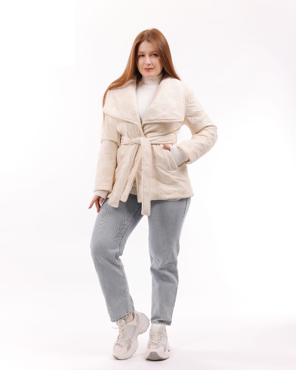 Textured Belted Wrap Coat