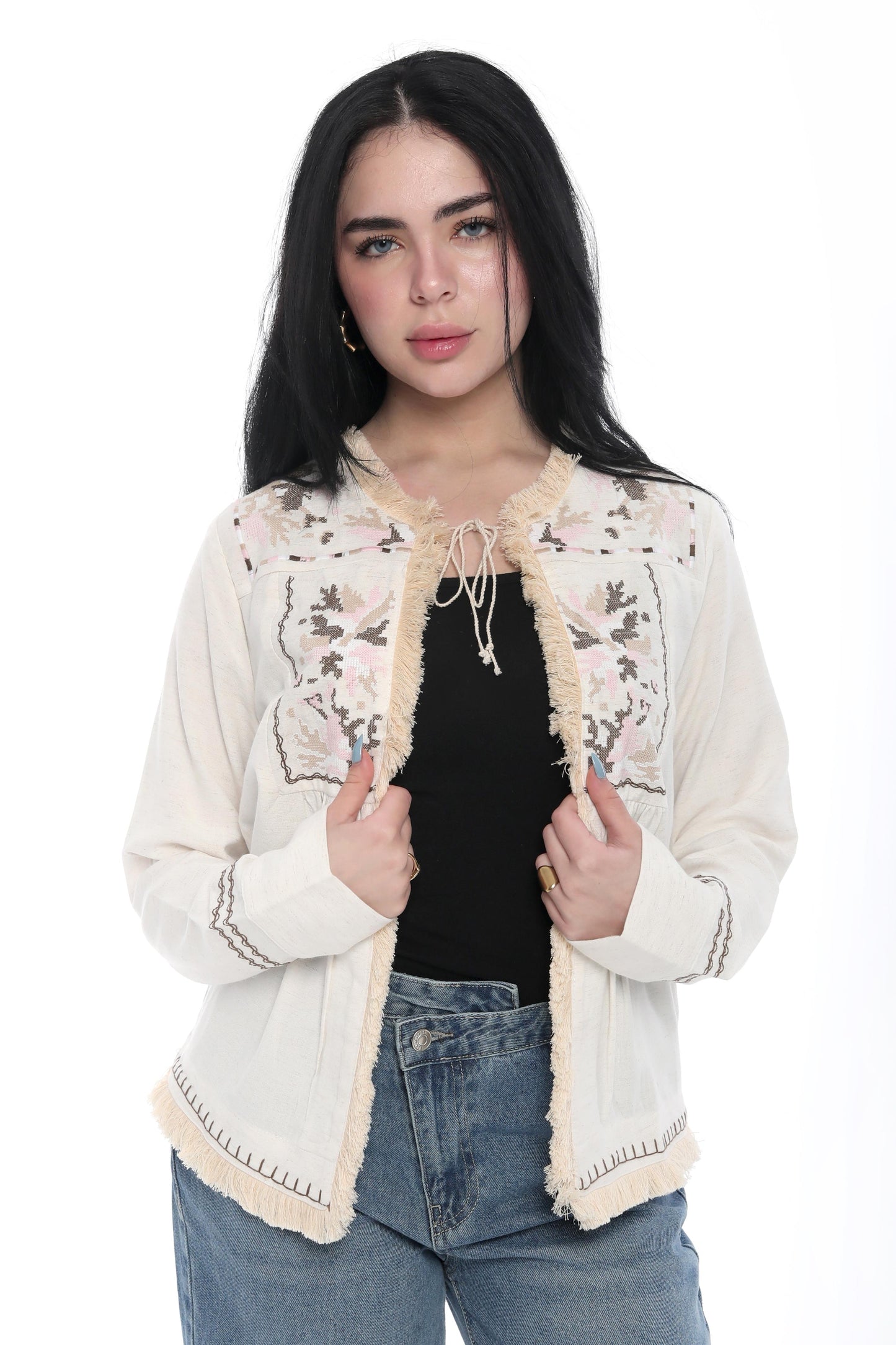 Boho Embroidered Fringe Jacket
