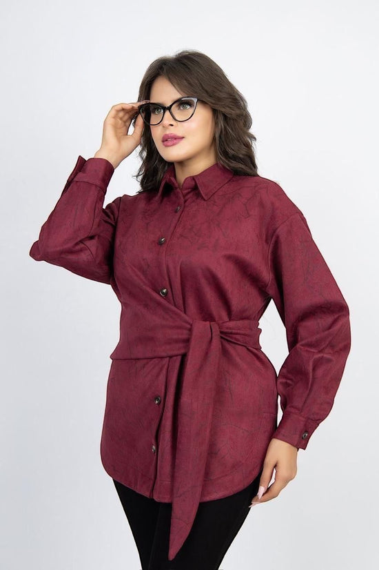 Button-Up Shirt with Waist Belt