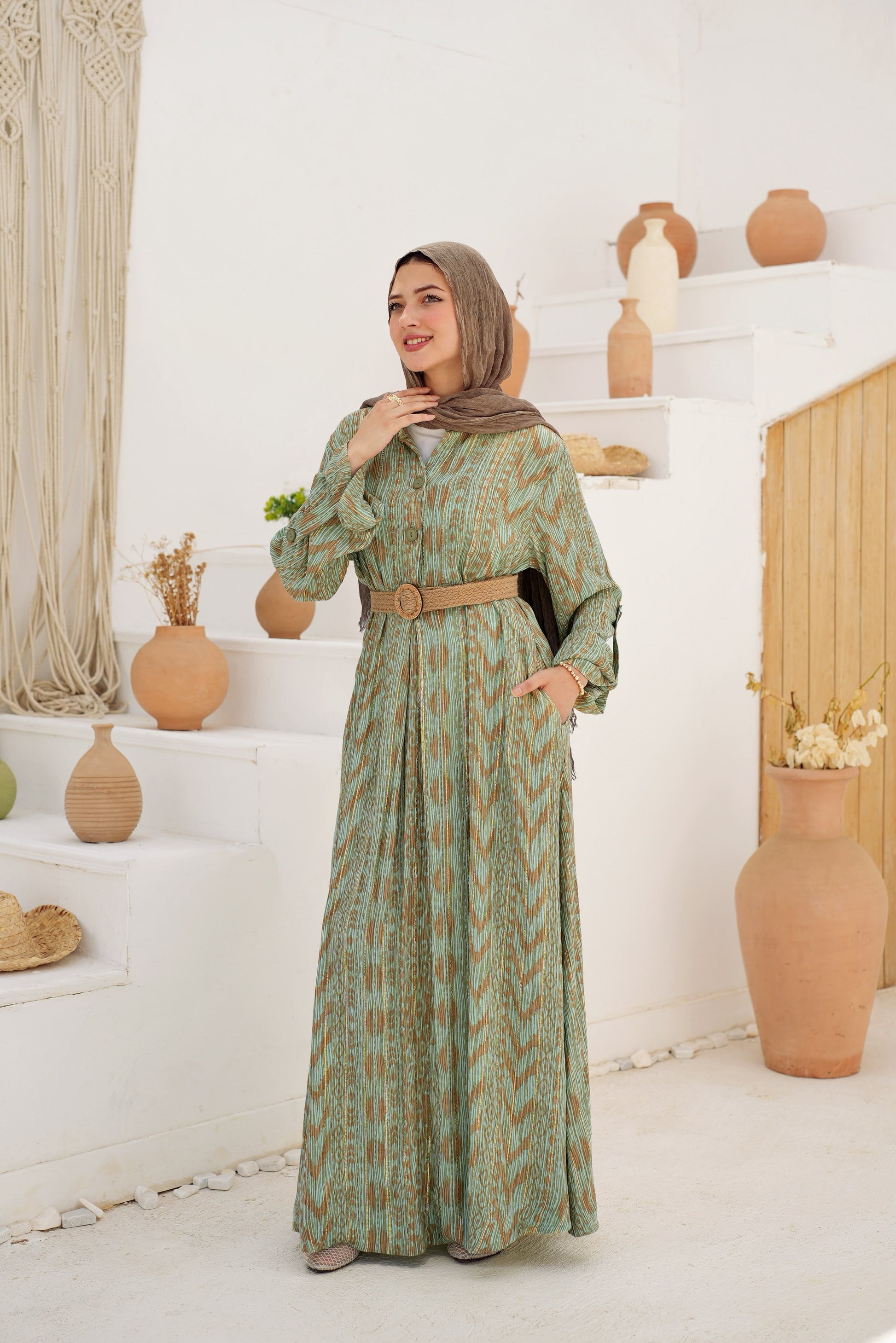 Printed Belted Maxi Dress