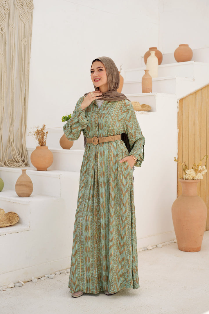 Printed Belted Maxi Dress