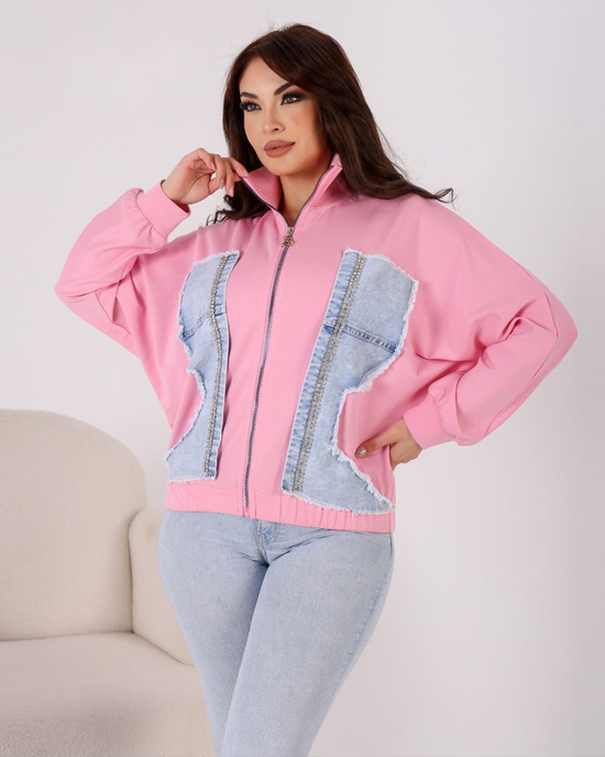 Denim Patch Zip hoodie