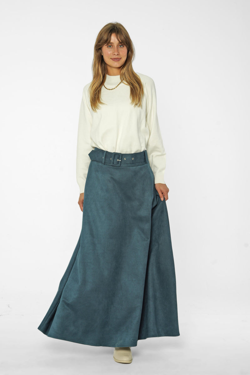 Suede Maxi Skirt with Belt