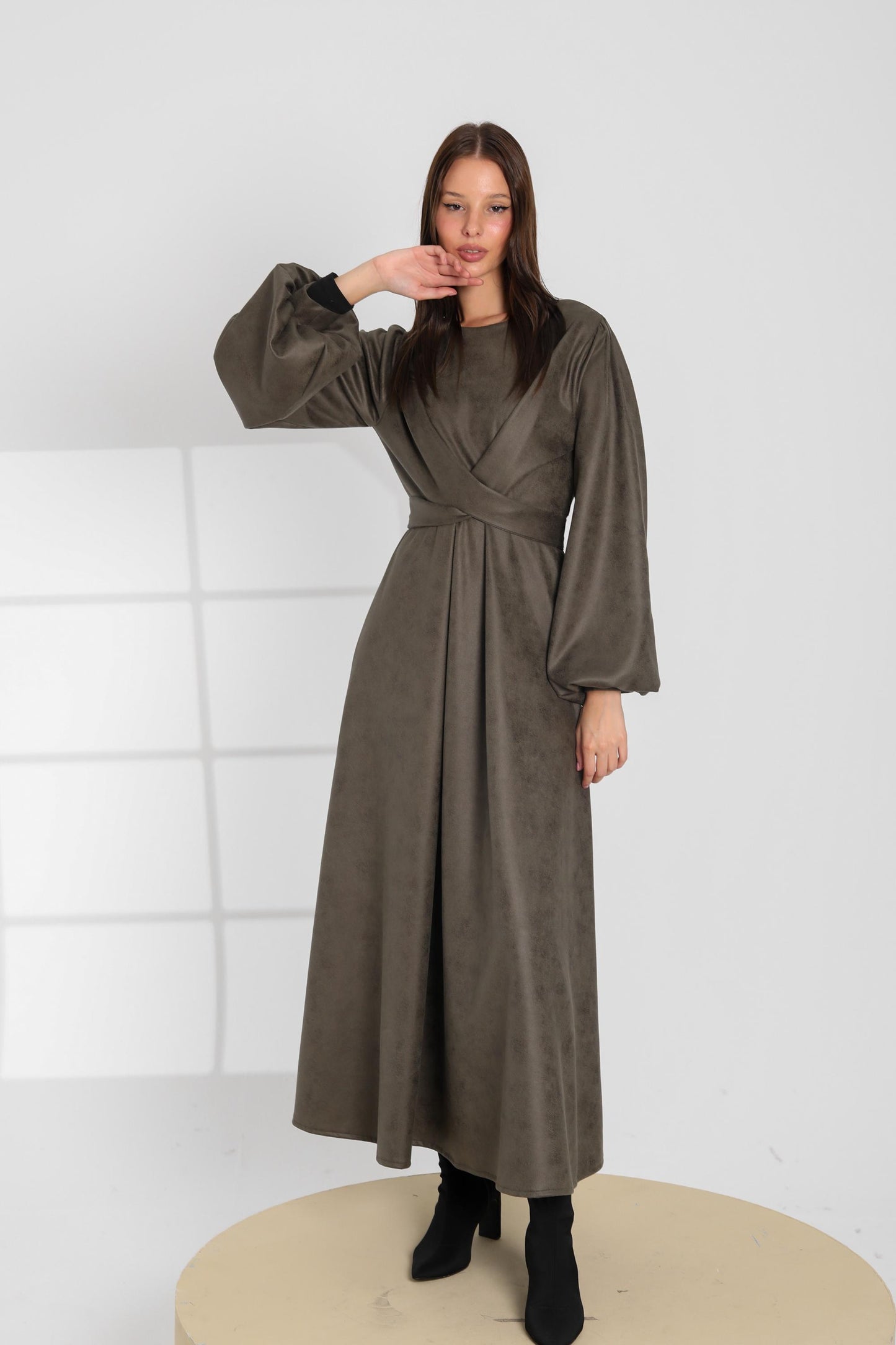 Faux Suede Maxi Dress