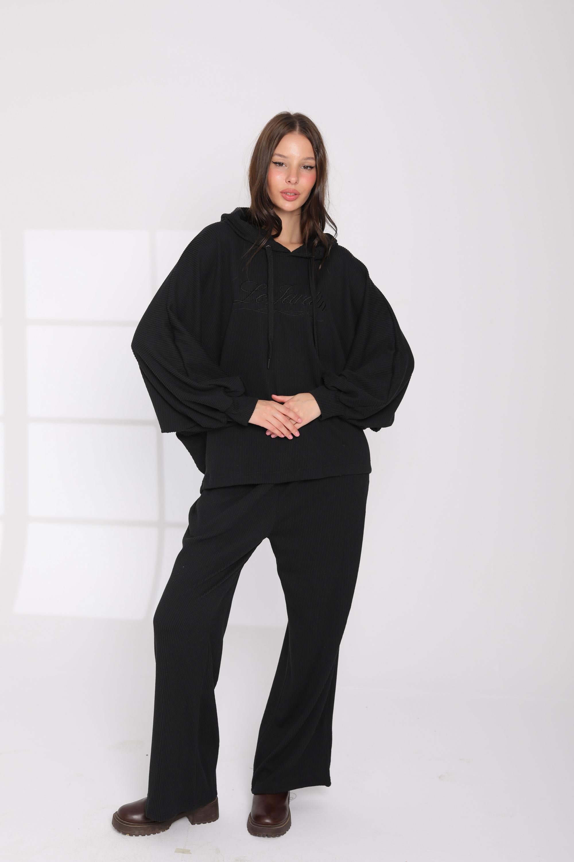 Ribbed Oversized Hoodie Set