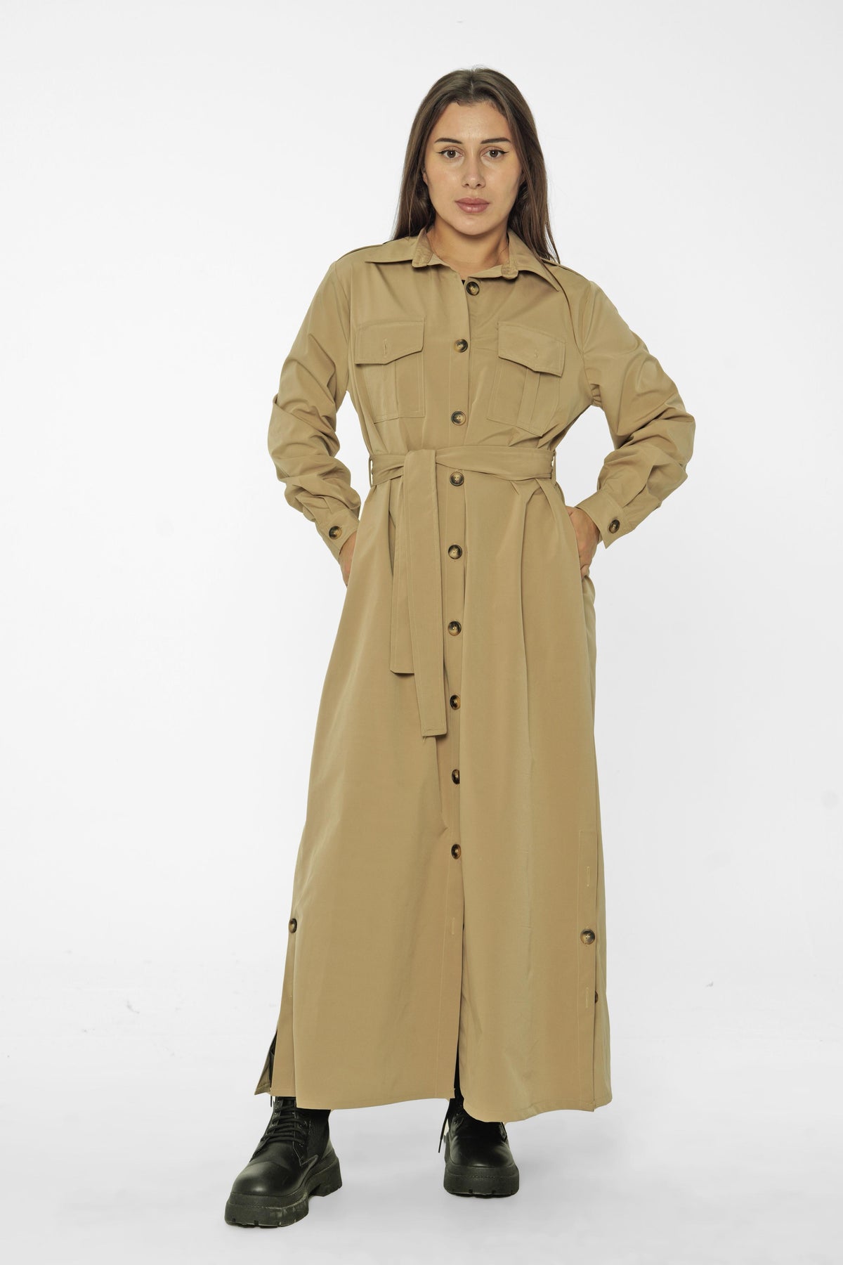 Belted Long Shirt Dress