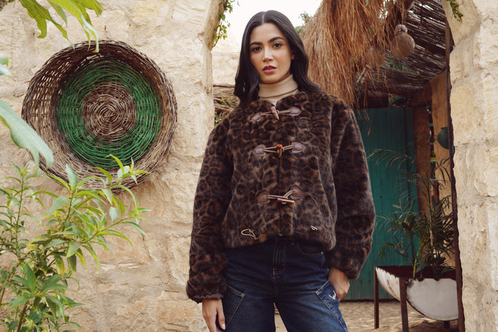 Leopard Faux Fur Toggle Jacket