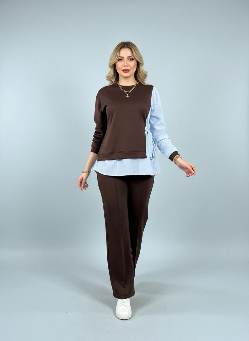 Elevate your style with our striped suit featuring chic plain details