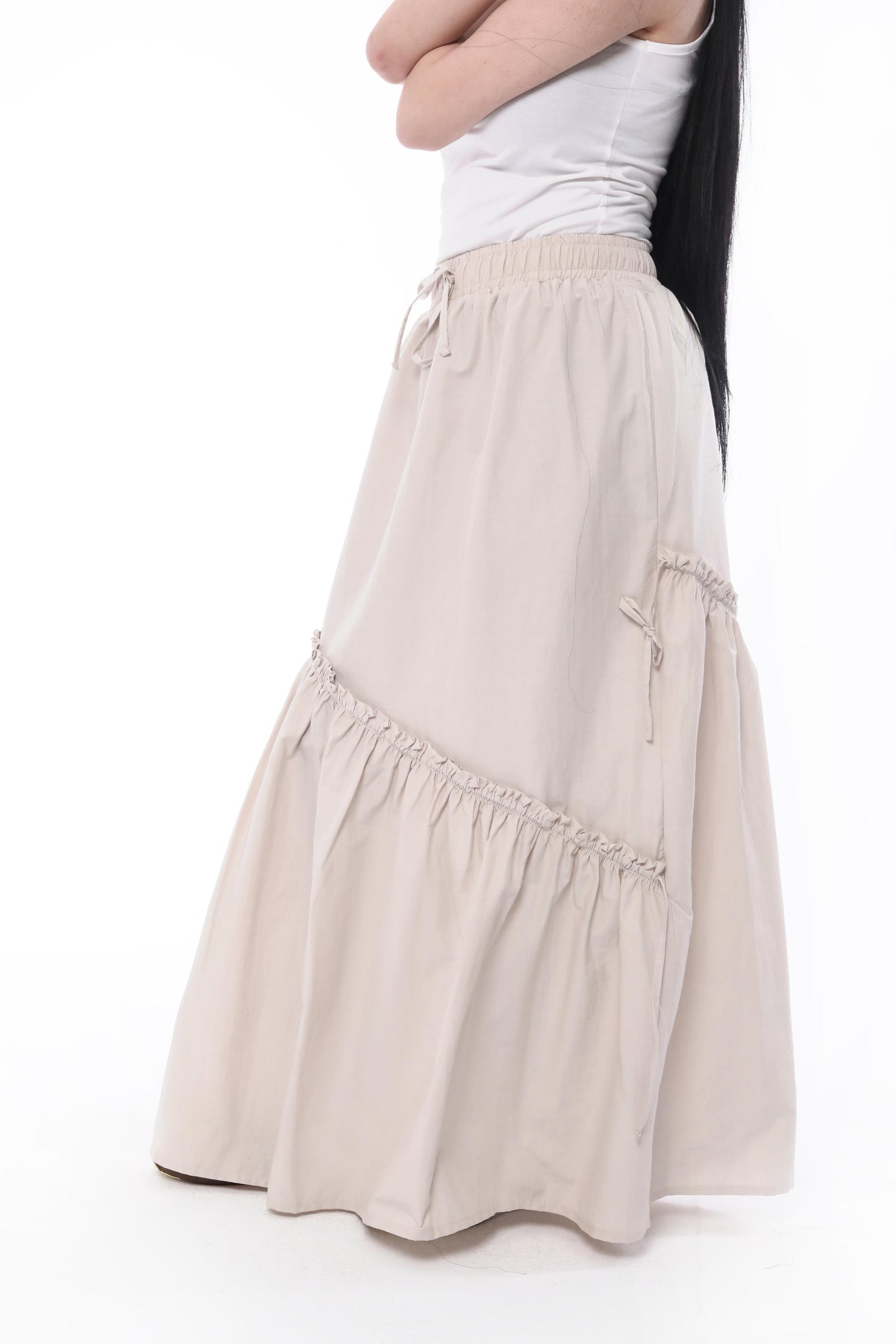Asymmetric Ruffle Maxi Skirt