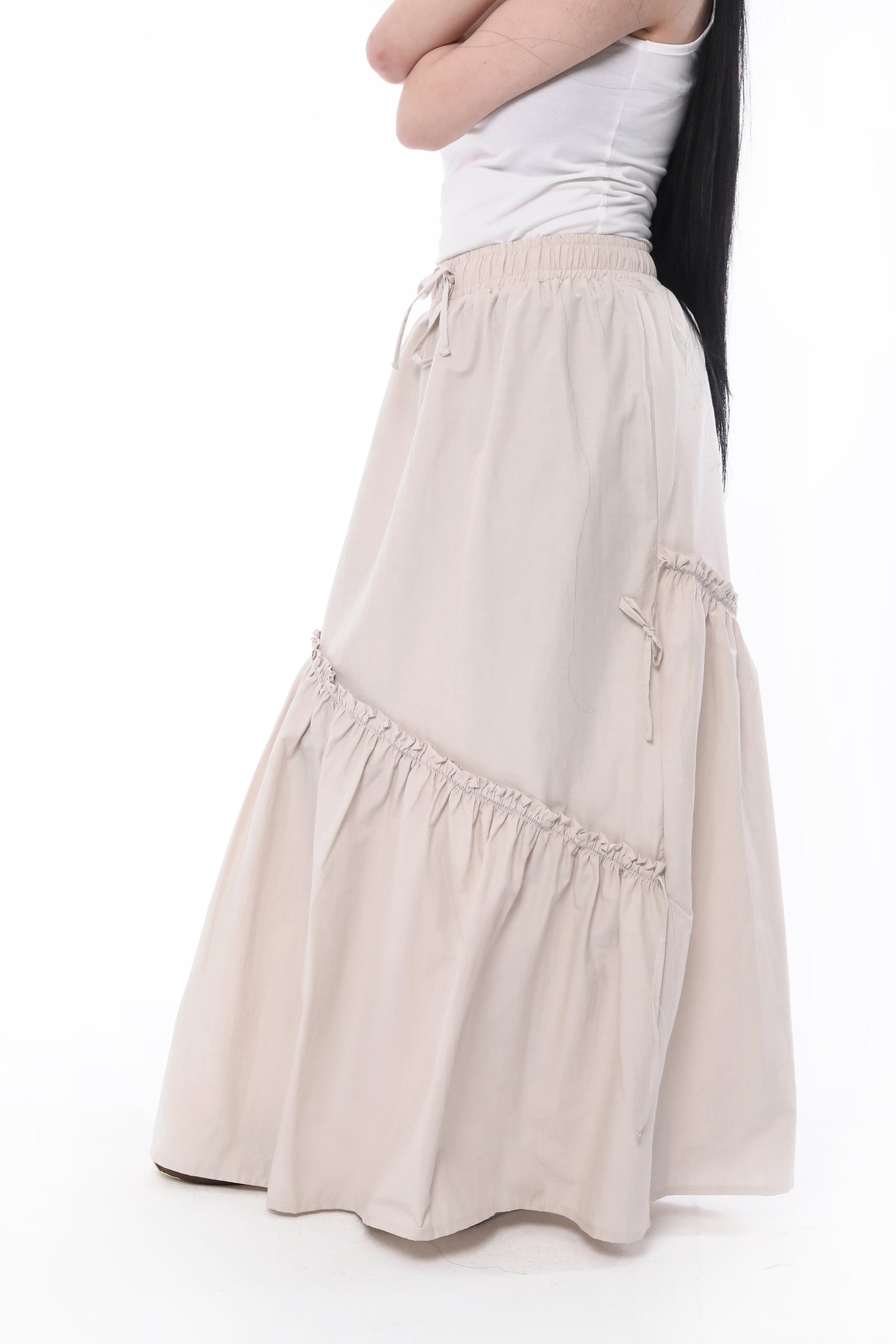 Asymmetric Ruffle Maxi Skirt