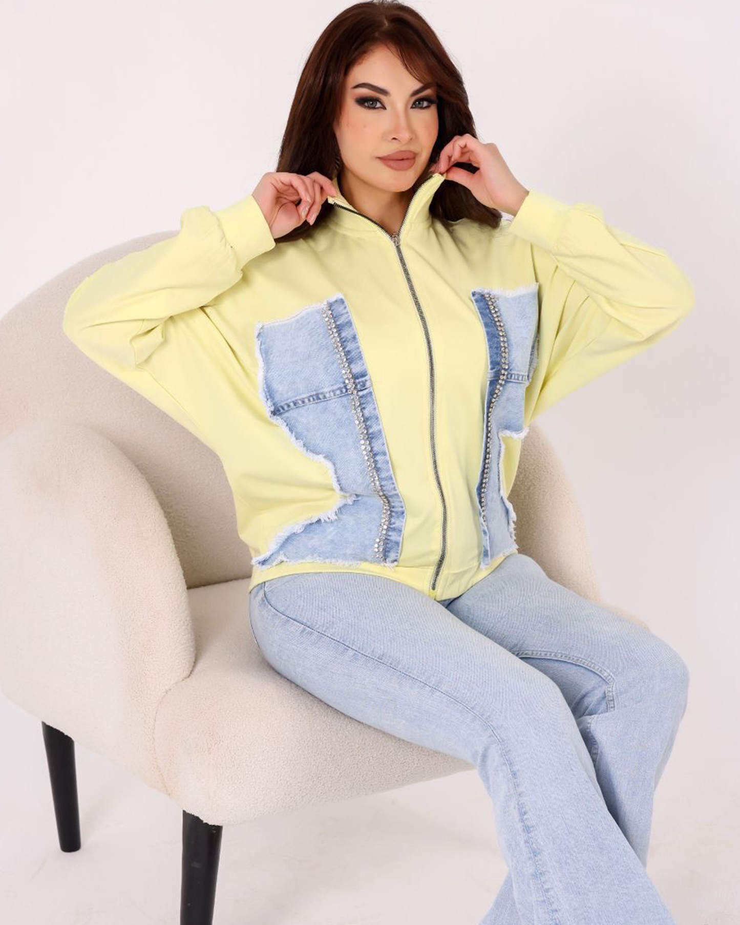 Denim Patch Zip hoodie