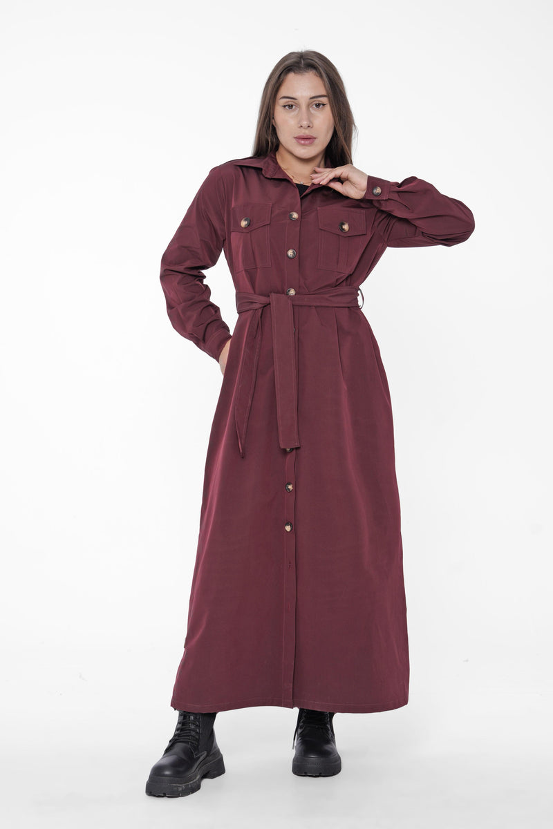 Belted Long Shirt Dress