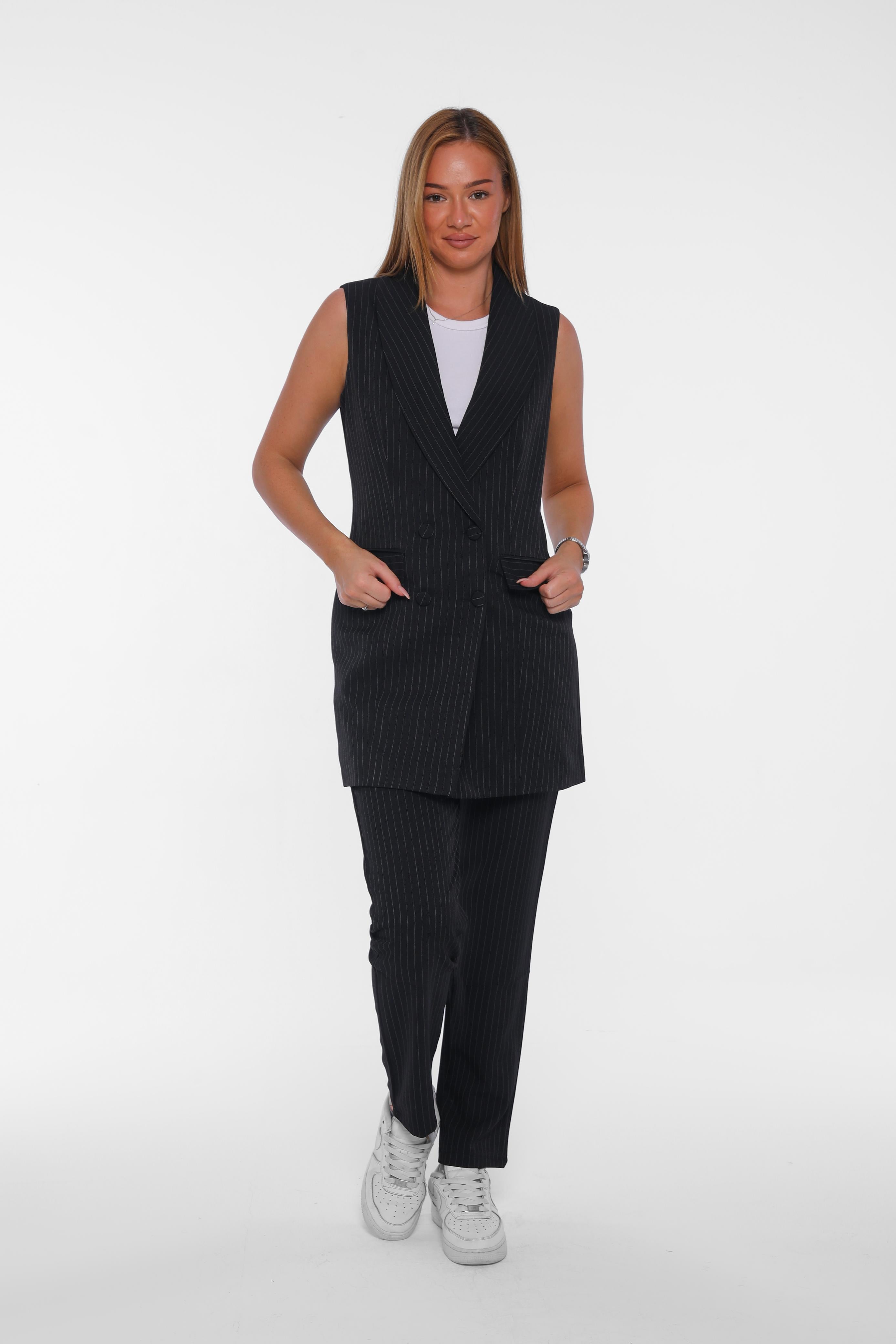 Double-Breasted Long Blazer