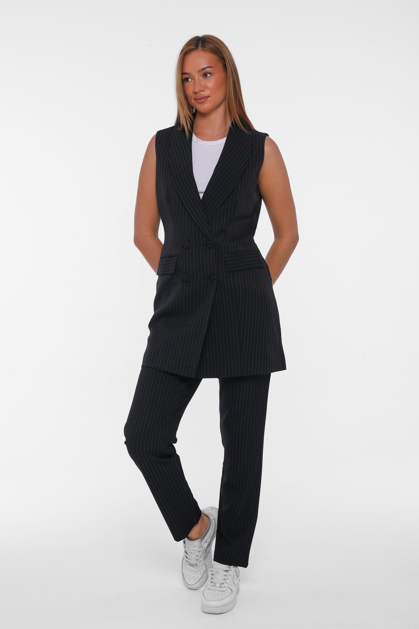 Double-Breasted Long Blazer