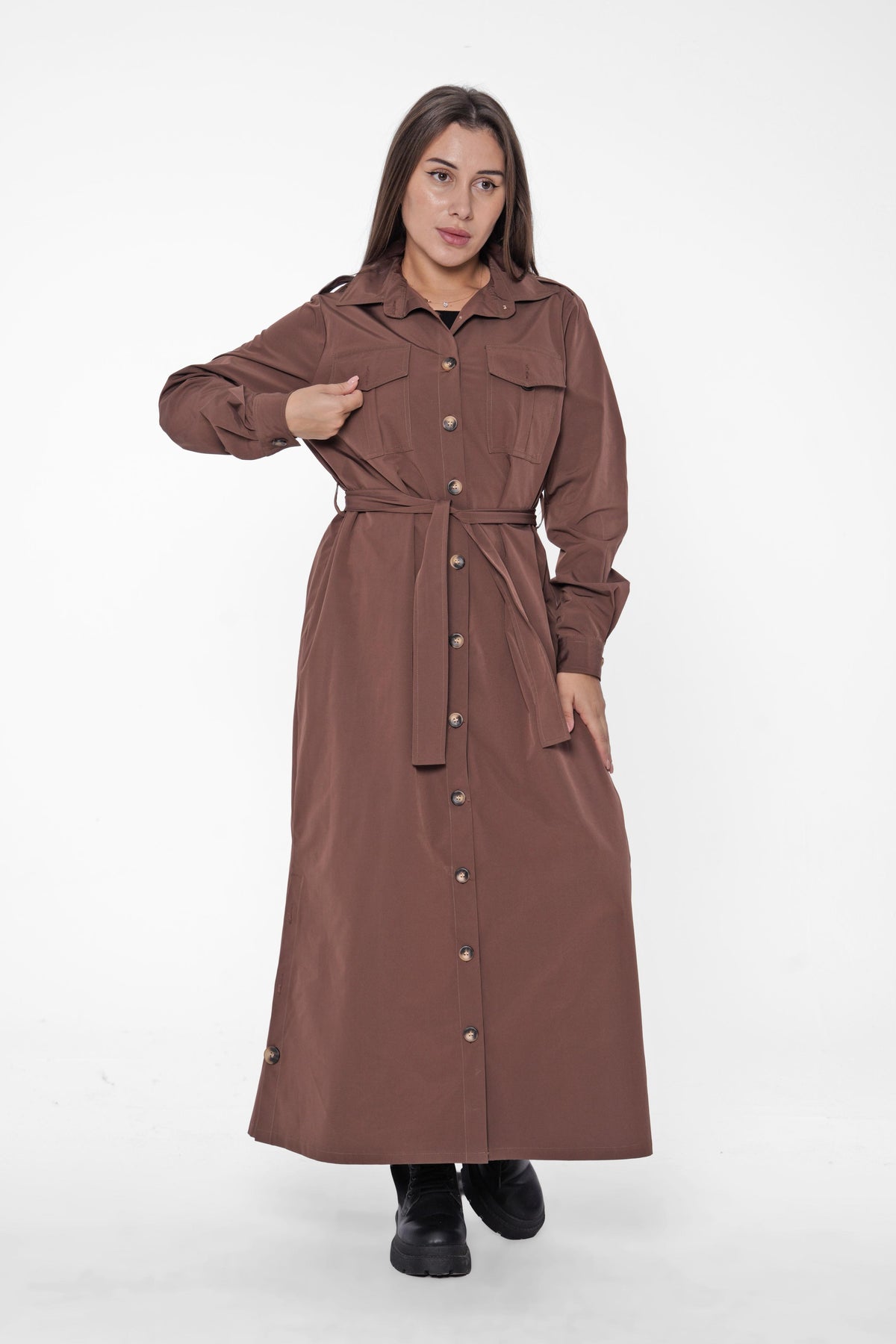 Belted Long Shirt Dress