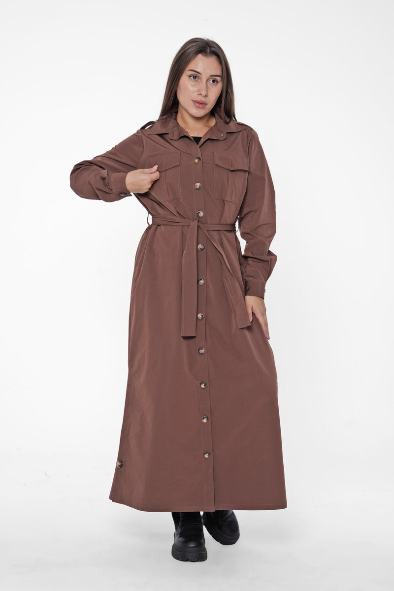 Belted Long Shirt Dress