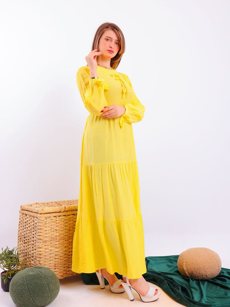 Elegant linen dress with bow detail