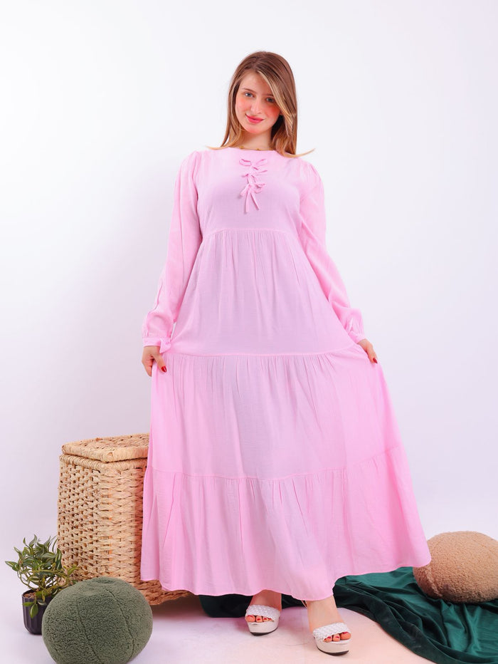 Elegant linen dress with bow detail