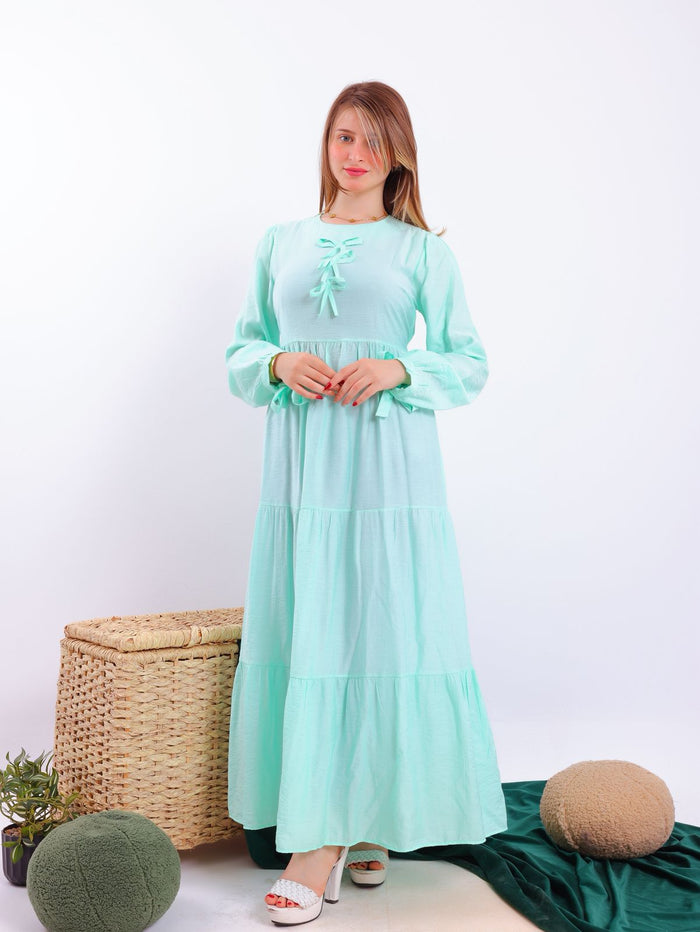 Elegant linen dress with bow detail
