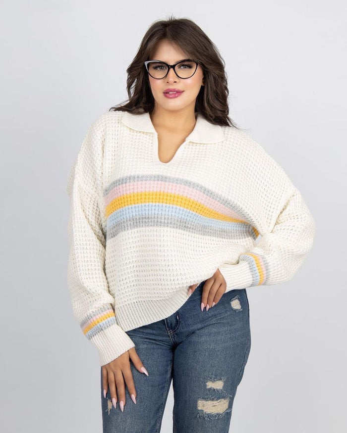 Knitted Sweater with Colorful Stripes