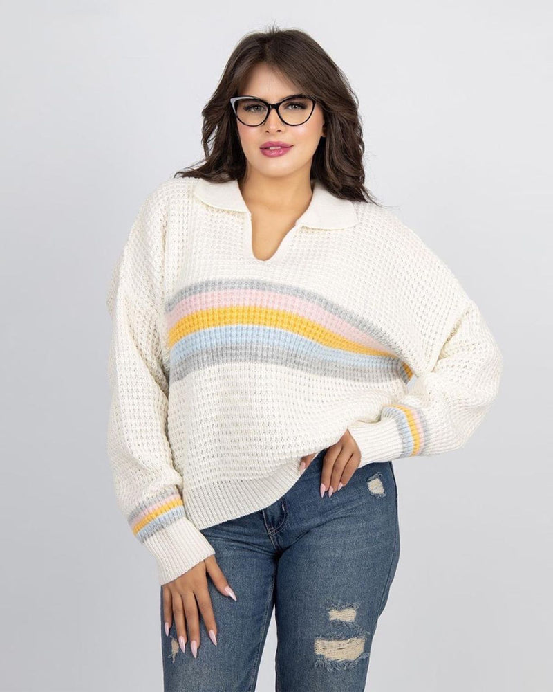 Knitted Sweater with Colorful Stripes