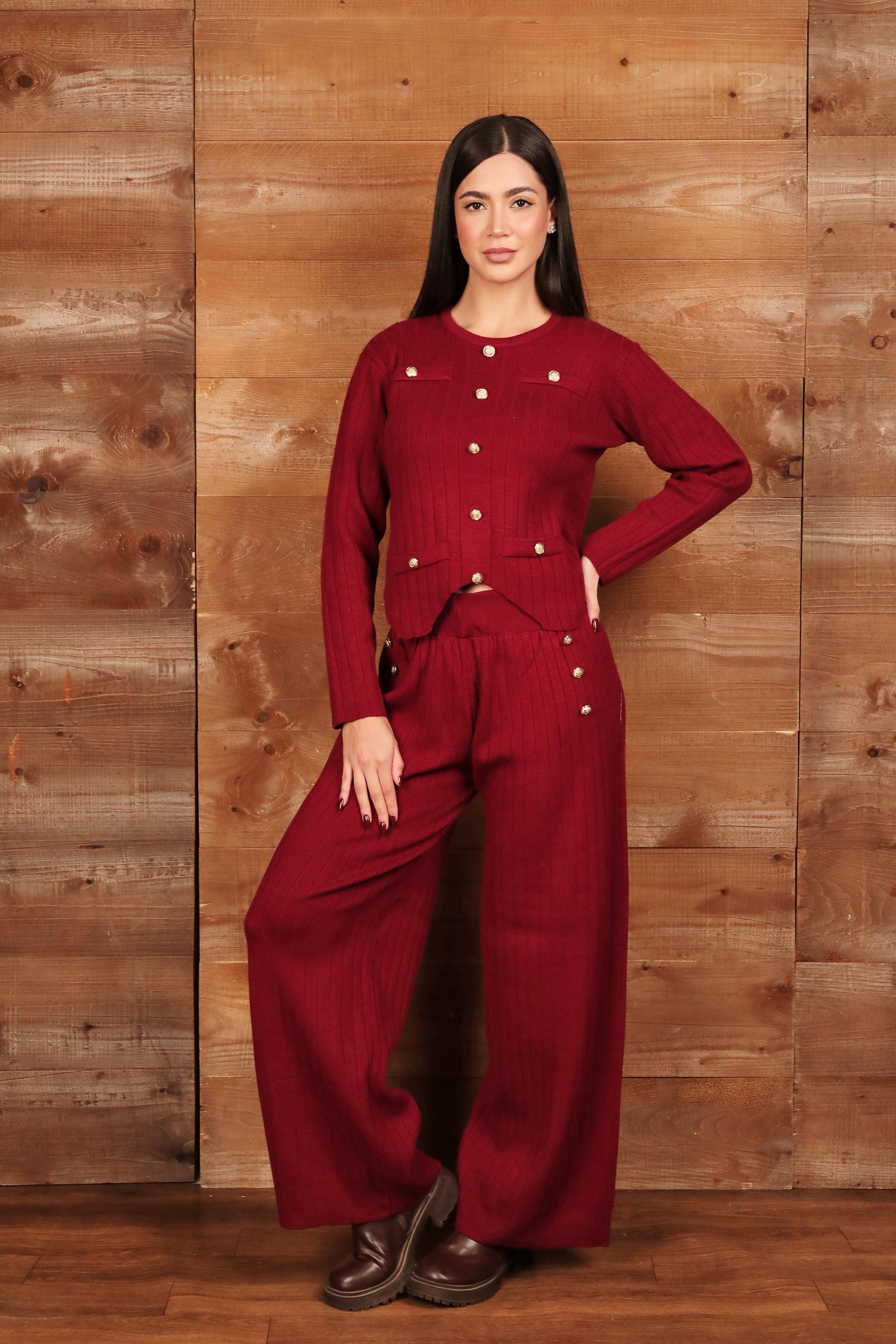 Knit Two-Piece Set with Gold Buttons