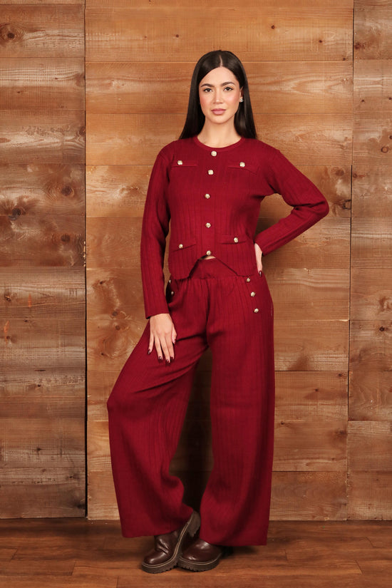 Knit Two-Piece Set with Gold Buttons