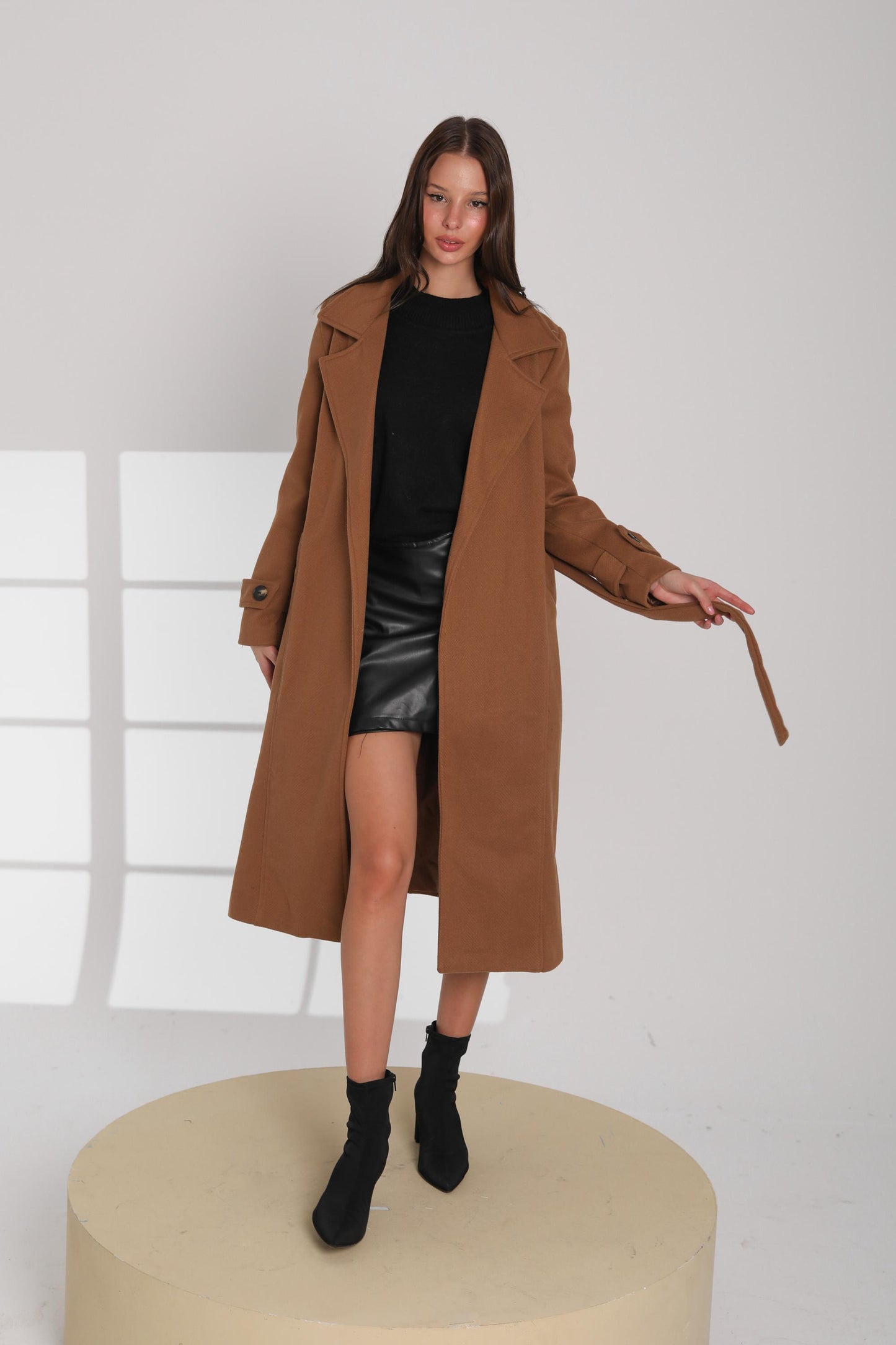 Olive Green Belted Wool Coat