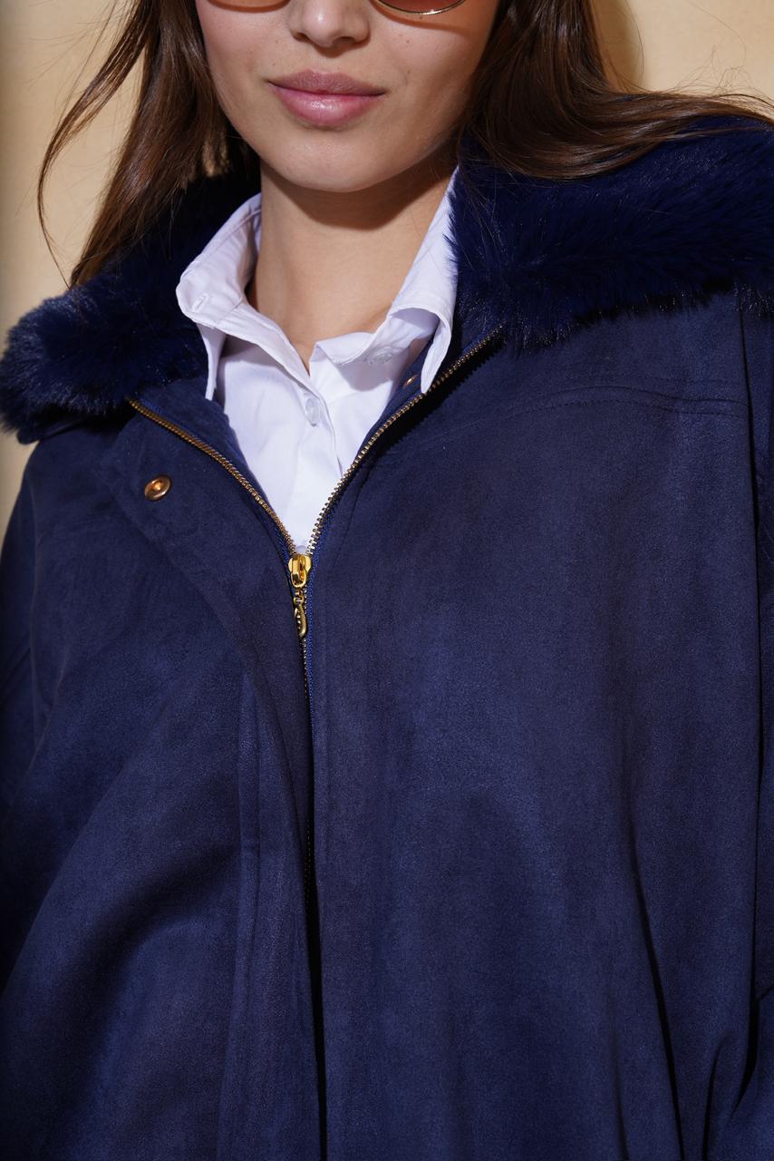 Navy Faux Fur Collar Jacket